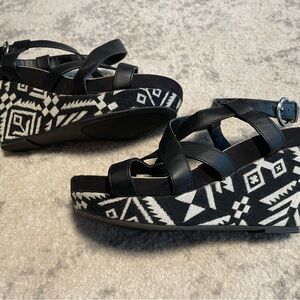 Lane Bryant Aztec Black and White Wedge Sandals